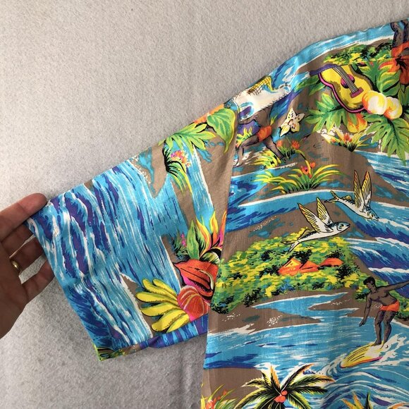 Anne Pinkerton Shirt Womens Medium Multicolor Silk Hawaiian Surfer Scenic 90s - Picture 13 of 16